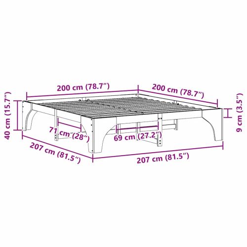 Рамка за легло Кафяво 200 x 200 cm Солидно борово дърво