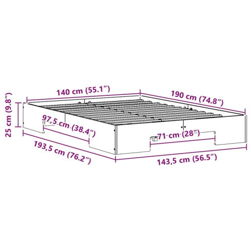 Рамка за легло Кафяво 140 x 190 cm