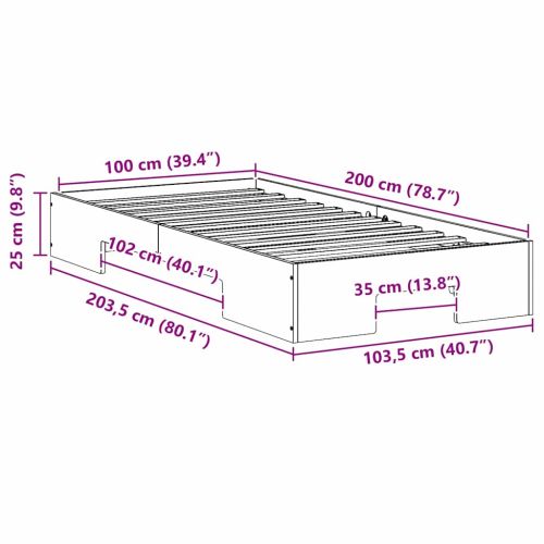 Рамка за легло Кафяво 100 x 200 cm