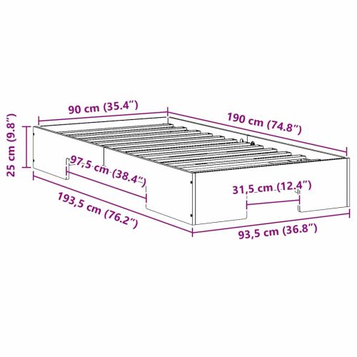 Рамка за легло Бяло 90 x 190 cm
