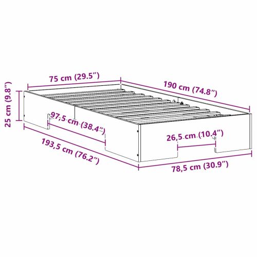 Рамка за легло Бяло 75 x 190 cm