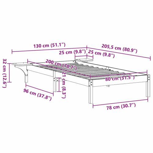 Рамка за легло Бяло 80 x 200 cm Солидно борово дърво