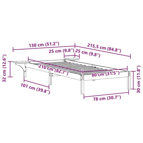 Легло с нощни шкафчета Бяло 80 x 210 cm Солидно борово дърво