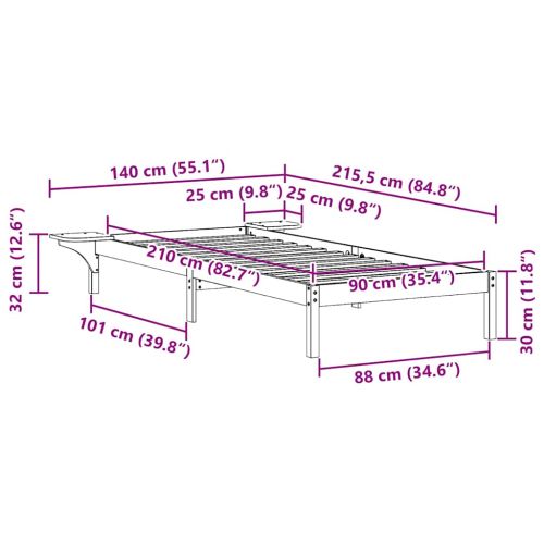 Легло с нощни шкафчета Кафяво с восъчно покритие 90 x 210 cm