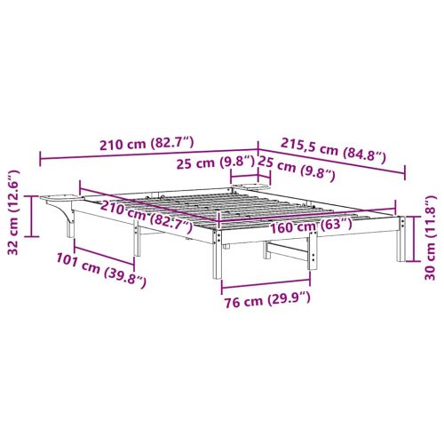 Легло с нощни шкафчета Кафяво с восъчно покритие 160 x 210 cm