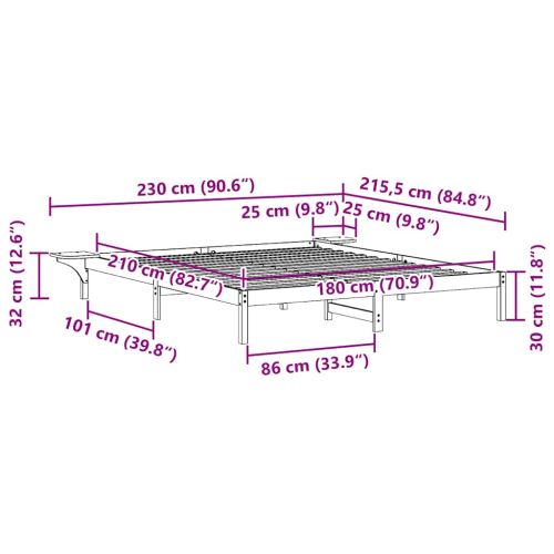 Легло с нощни шкафчета Кафяво с восъчно покритие 180 x 210 cm