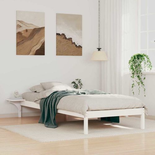 Легло с нощни шкафчета Бяло 90 x 220 cm Солидно борово дърво