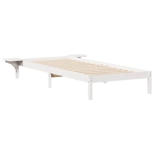 Легло с нощни шкафчета Бяло 100 x 220 cm Солидно борово дърво