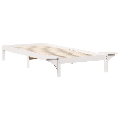 Легло с нощни шкафчета Бяло 100 x 220 cm Солидно борово дърво