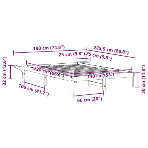 Легло с нощни шкафчета Кафяво с восъчно покритие 140 x 220 cm