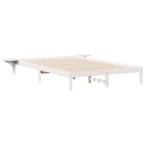 Легло с нощни шкафчета Бяло 160 x 220 cm Солидно борово дърво