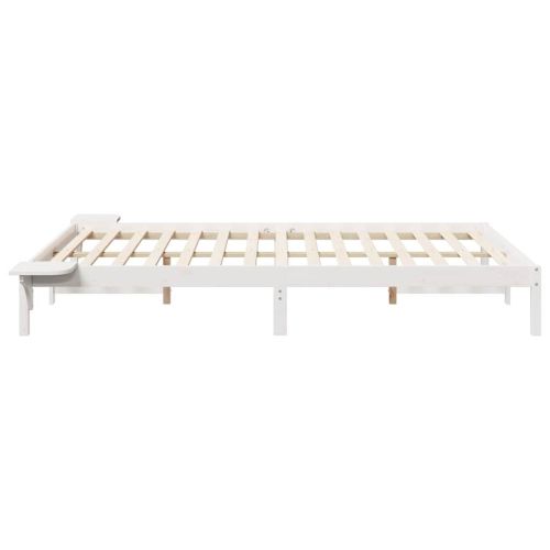 Легло с нощни шкафчета Бяло 160 x 220 cm Солидно борово дърво