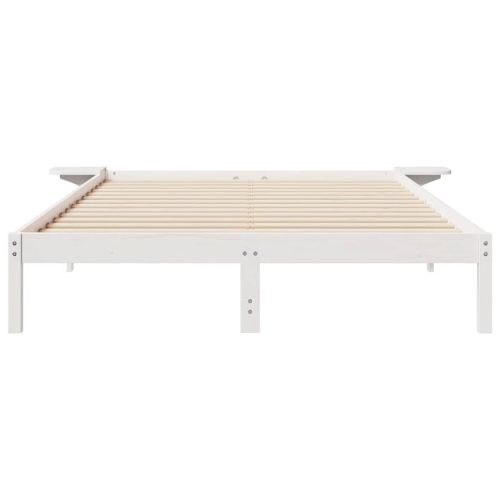 Легло с нощни шкафчета Бяло 160 x 220 cm Солидно борово дърво