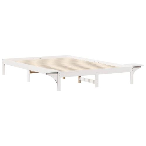 Легло с нощни шкафчета Бяло 160 x 220 cm Солидно борово дърво