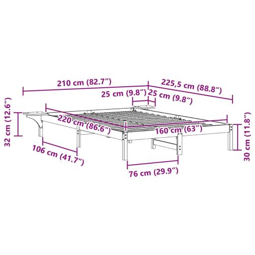 Легло с нощни шкафчета Кафяво с восъчно покритие 160 x 220 cm
