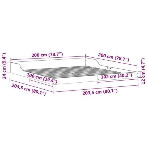 Рамка за легло Бяло 200 x 200 cm Солидно борово дърво