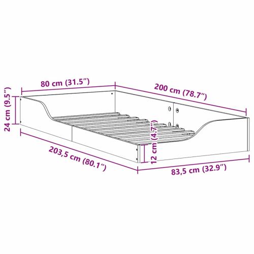 Рамка за легло Бяло 80 x 200 cm Солидно борово дърво