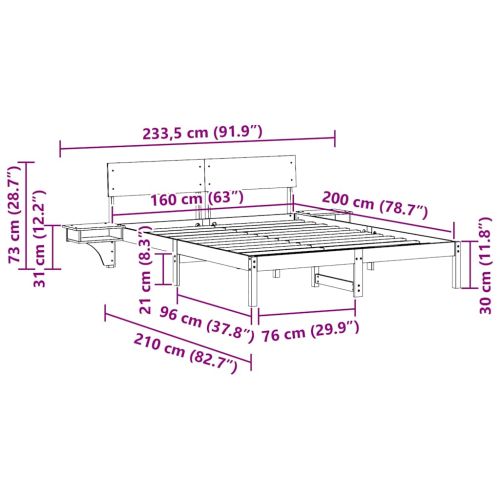Рамка за легло с таблото Кафяво с восъчно покритие 160 x 200 cm