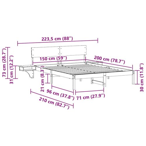 Рамка за легло Кафяво 150 x 200 cm Солидно борово дърво