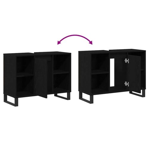 Шкаф за баня с рафт Черно 80 x 33 x 60 см Инженерно дърво