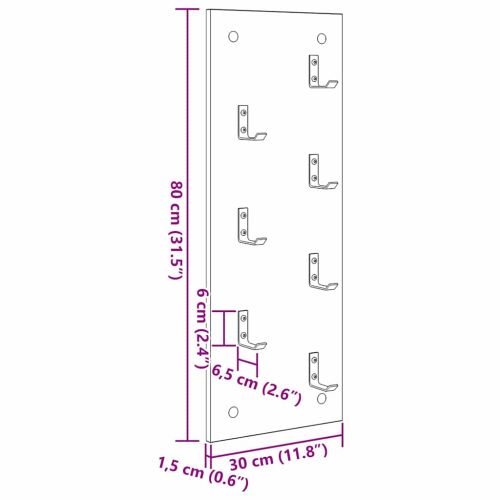 Стенен закачалка за палта Бяло 30 x 1,5 x 80 см Инженерно дърво