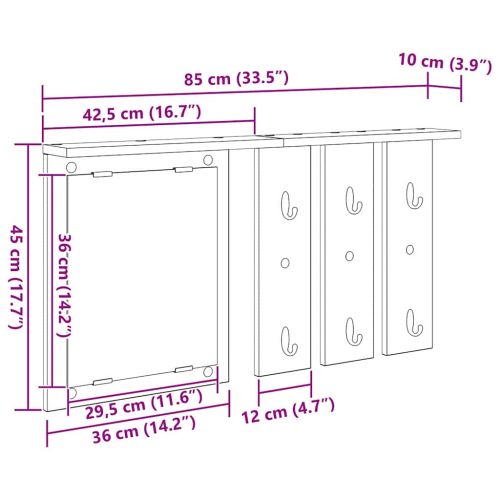 Стенен закачалка за палта с рафт Сив сонома 85 x 10 x 45 см