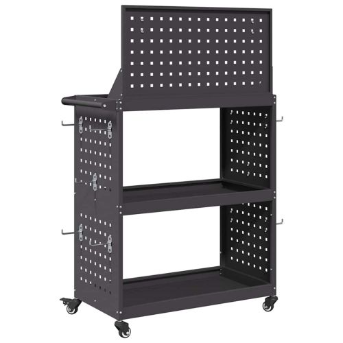 Карача за инструменти с рафт с колело Черно 65 x 35 x 111 см