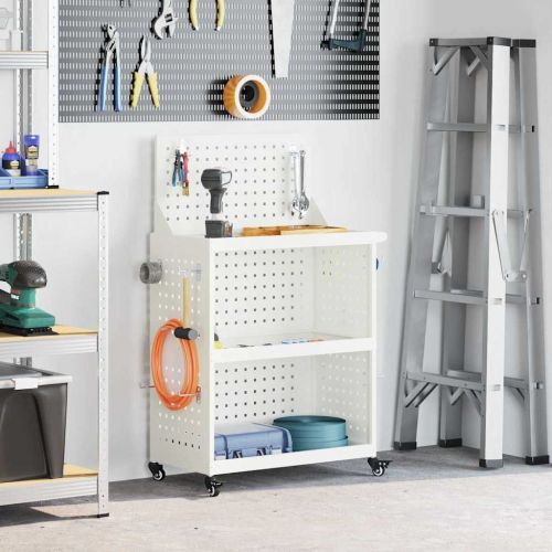 Карача за инструменти с рафт с колело Бяло 65 x 35 x 111 см