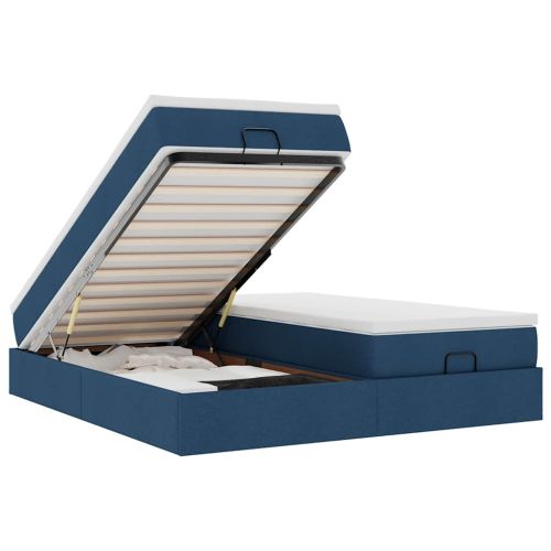 Османска легло с матраци, синьо, 160x200 см, плат