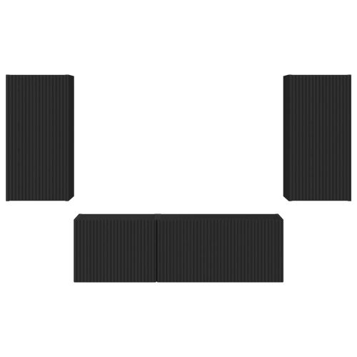 Комплект за стена на телевизор 4 pcs Черно Инженерно дърво