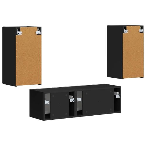 Комплект за стена на телевизор 4 pcs Черно Инженерно дърво