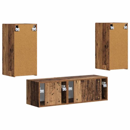 Комплект за стена на телевизор 4 pcs Старо дърво