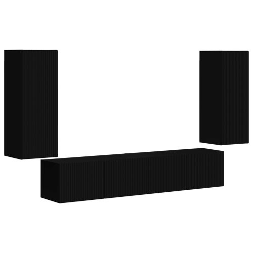 Комплект за стена на телевизор 4 pcs Черно Инженерно дърво