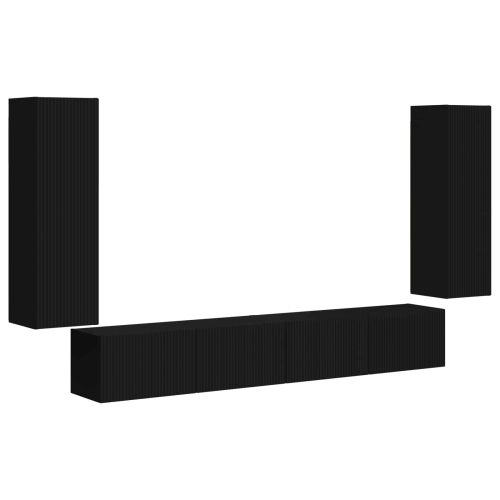 Комплект за стена на телевизор 4 pcs Черно Инженерно дърво