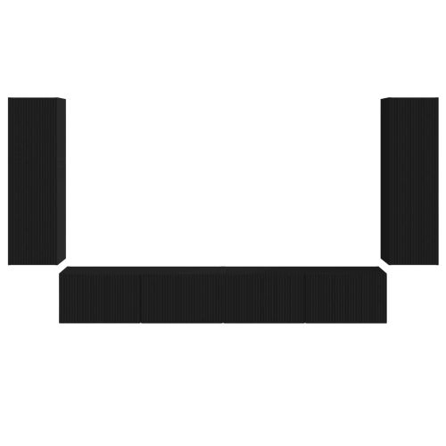 Комплект за стена на телевизор 4 pcs Черно Инженерно дърво