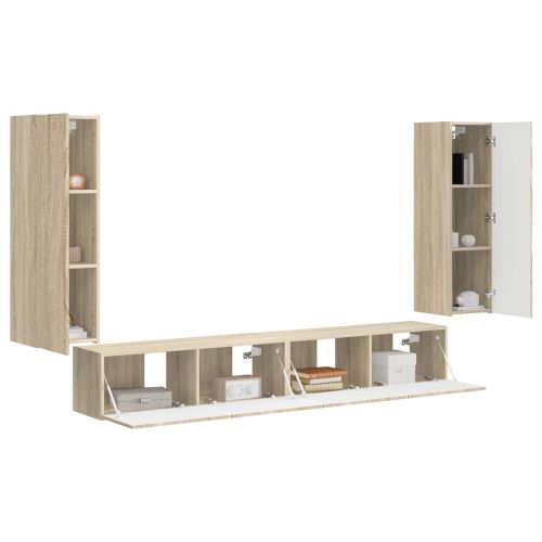 Комплект за стена на телевизор 4 pcs Сонома дъб Инженерно дърво