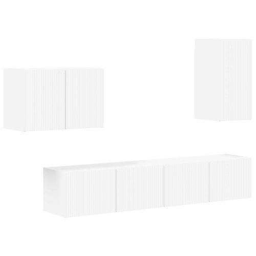 Комплект за стена на телевизор 4 pcs Бяло Инженерно дърво