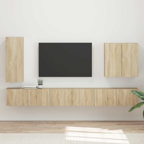 Комплект за стена на телевизор 6 pcs Сонома дъб