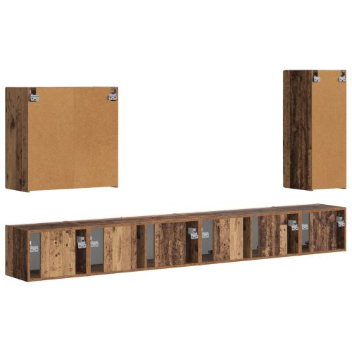 Комплект за стена на телевизор 6 pcs Старо дърво