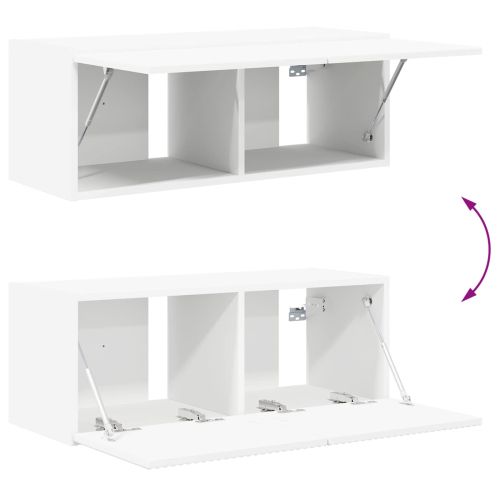 Комплект ТВ шкаф Монтиране на стена 2 pcs Бяло Инженерно дърво