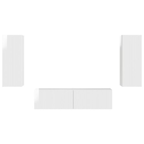 Комплект ТВ шкаф 2 pcs Лъскаво бяло Инженерно дърво