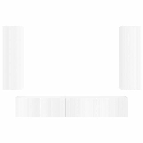 Комплект ТВ шкаф Монтиране на стена 3 pcs Бяло Инженерно дърво