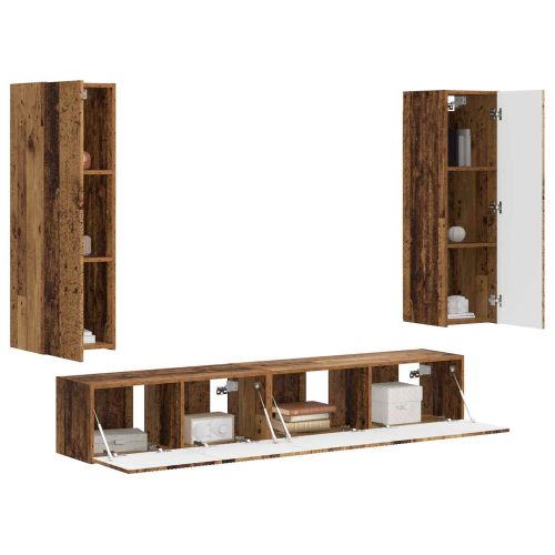 Комплект ТВ шкаф 3 pcs Старо дърво Инженерно дърво