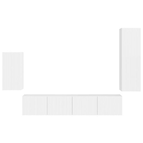 Комплект ТВ шкаф 4 pcs Лъскаво бяло Инженерно дърво