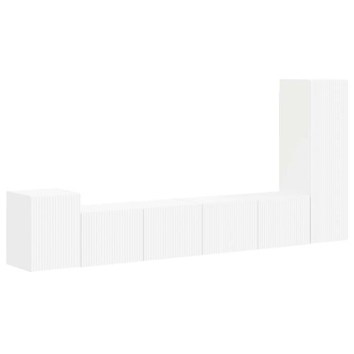 Комплект ТВ шкаф Монтиране на стена 3 pcs Бяло Инженерно дърво