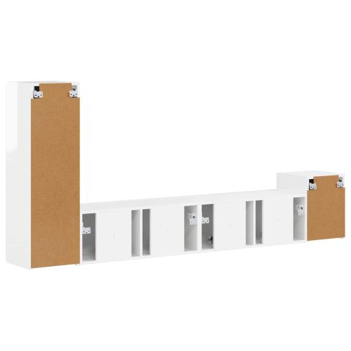 Комплект ТВ шкаф 3 pcs Лъскаво бяло Инженерно дърво