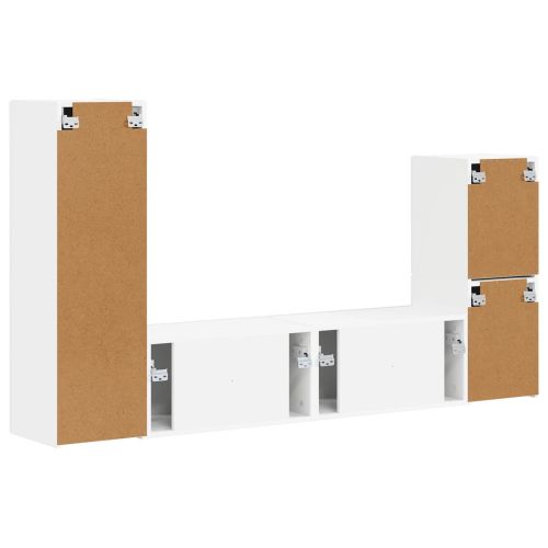 Комплект ТВ шкаф Монтиране на стена 4 pcs Бяло Инженерно дърво