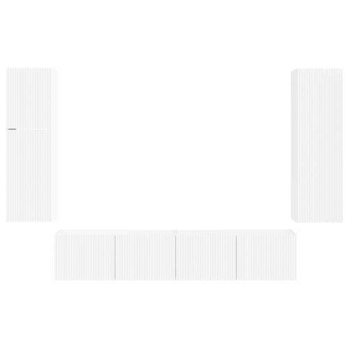 Комплект ТВ шкаф Монтиране на стена 4 pcs Бяло Инженерно дърво