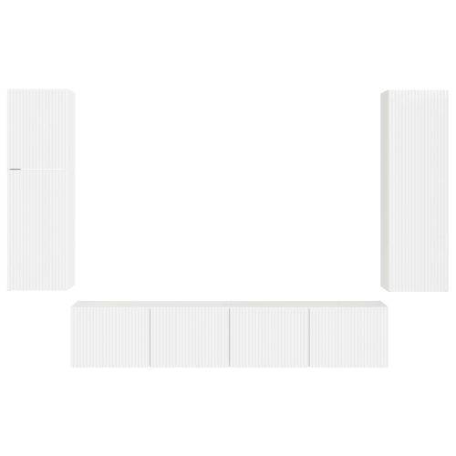 Комплект ТВ шкаф 4 pcs Лъскаво бяло Инженерно дърво