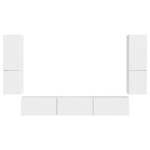 Комплект ТВ шкаф 4 pcs Лъскаво бяло Инженерно дърво